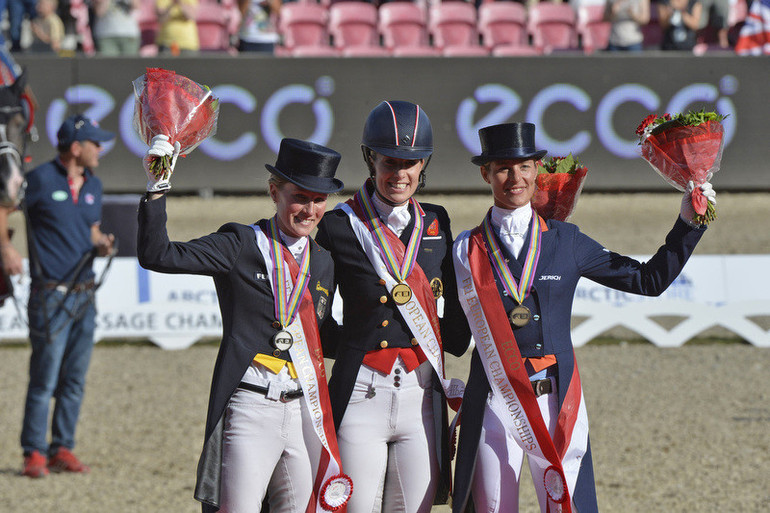 Podium de la kür lors du championnat d'Europe d'Herning 2013