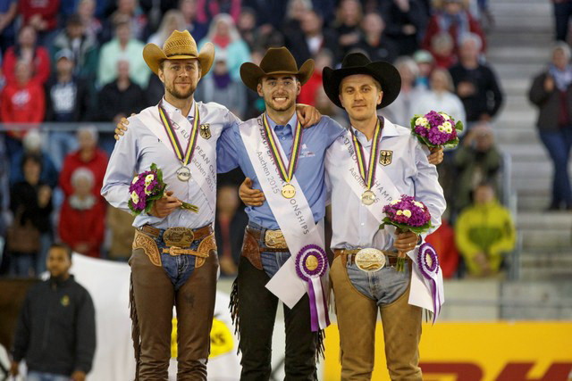 De gauche à droite, en argent Grischa Ludwig (GER), en or Giovanni Masi de Vargas (ITA) et en bronze Elias Ernst (GER).