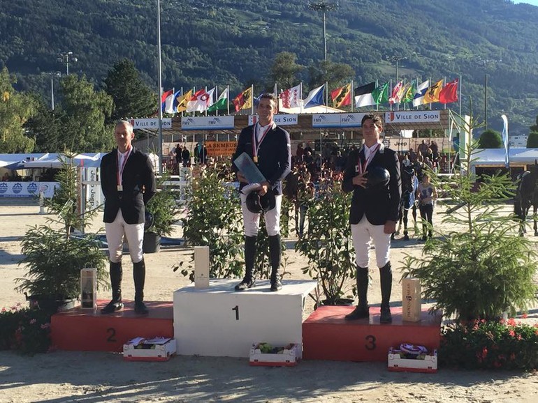 Podium du championnat de suisse élite 2015: Werner Muff devant Edwin Smits et Steve Guerdat