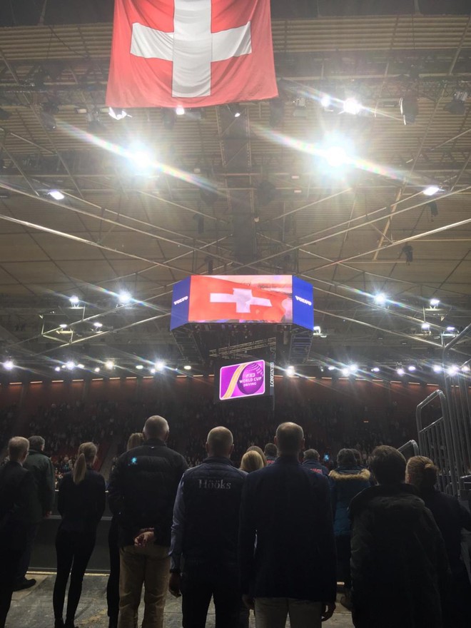 l'hymne suisse a retenti à Göteborg après la victoire de Jérôme Voutaz. © Philippe Guerdat