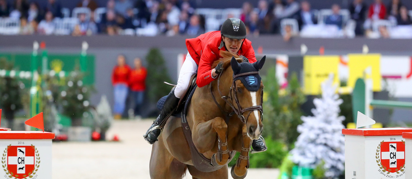 Edouard Schmitz (SUI) riding Kilcomtrim Blue during the CHI of Geneva on December 8, 2018 in Geneva, Switzerland. (Photo by Scoop Dyga/Icon Sport)