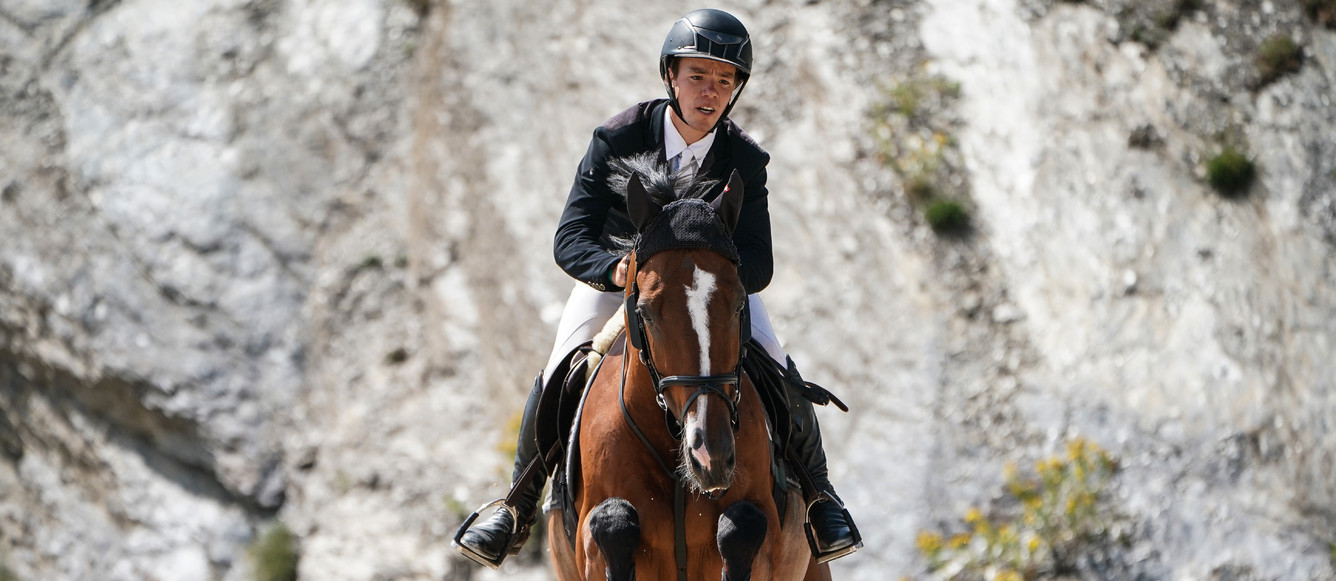 Anthony Bourquard OF SWITZERLAND riding Tum Play du Jouas during the Jumping Longines Crans Montana at Crans-sur-Sierre on July 14, 2019 in Crans-Montana, Switzerland. (Photo by Pierre Costabadie/Icon Sport)