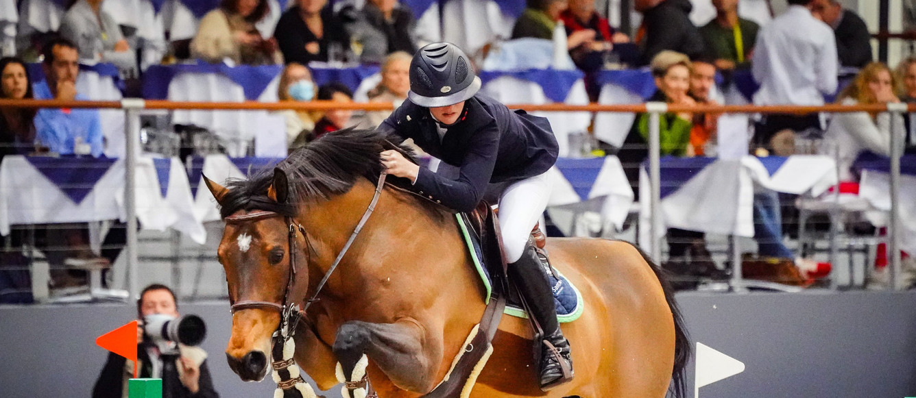 Sanne Thijssen of Netherlands riding  Con Quidam RB during the CHI de Geneva - Rolex Grand Slam of Show Jumping on December 11, 2021 in Geneva, Switzerland. (Photo by Pierre Costabadie/Icon Sport)