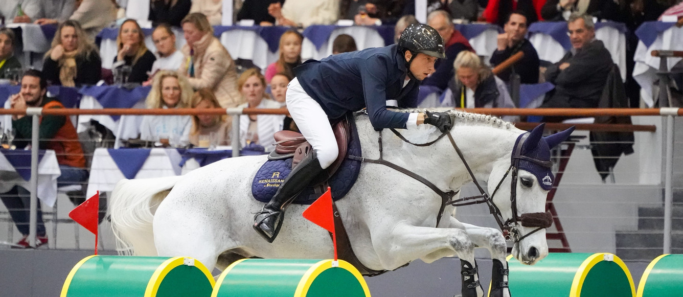 Martin Fuchs of Switzerland riding Leone Jei during the CHI de Geneva - Rolex Grand Slam of Show Jumping on December 12, 2021 in Geneva, Switzerland. (Photo by Pierre Costabadie/Icon Sport)