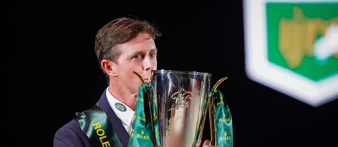 Ben Maher of Great Britain during the CHI de Geneva - Rolex Grand Slam of Show Jumping on December 10, 2021 in Geneva, Switzerland. (Photo by Pierre Costabadie/Icon Sport)
