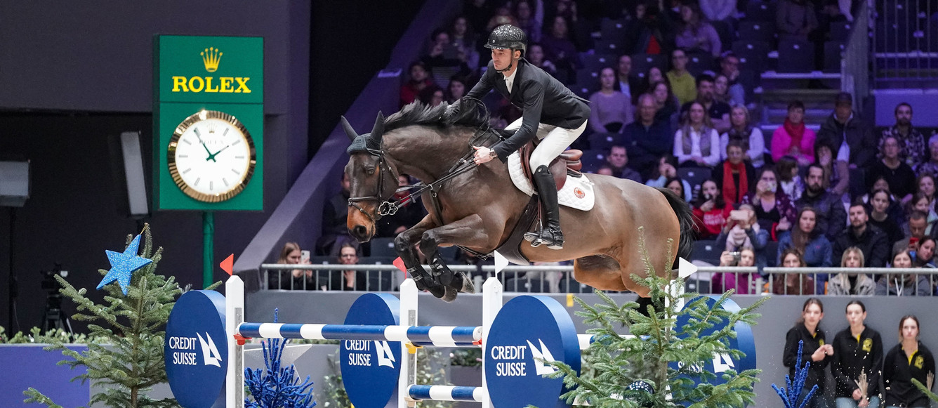 Steve Guerdat (SUI) riding Venard de Cerisy during the the day 4 of Rolex Grand Slam of Show Jumping on December 10, 2022 in Geneva, Switzerland. (Photo by Pierre Costabadie/Icon Sport)