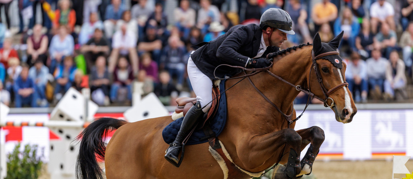 Romain Duguet et Hunger Games du Champs du Bois au CSIO de Mannheim. © Stefan Lafrenz