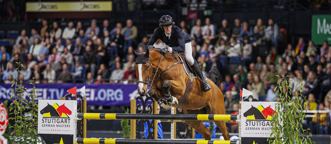 Longines FEI Jumping World Cup™ 2023/24 - Stuttgart (GER)Kevin Staut (FRA) rides on Beau de Laubry Z - winner in the Longines FEI Jumping World Cup 2023/24 - Stuttgart (GER)Copyright ©FEI/Leanjo de Koster