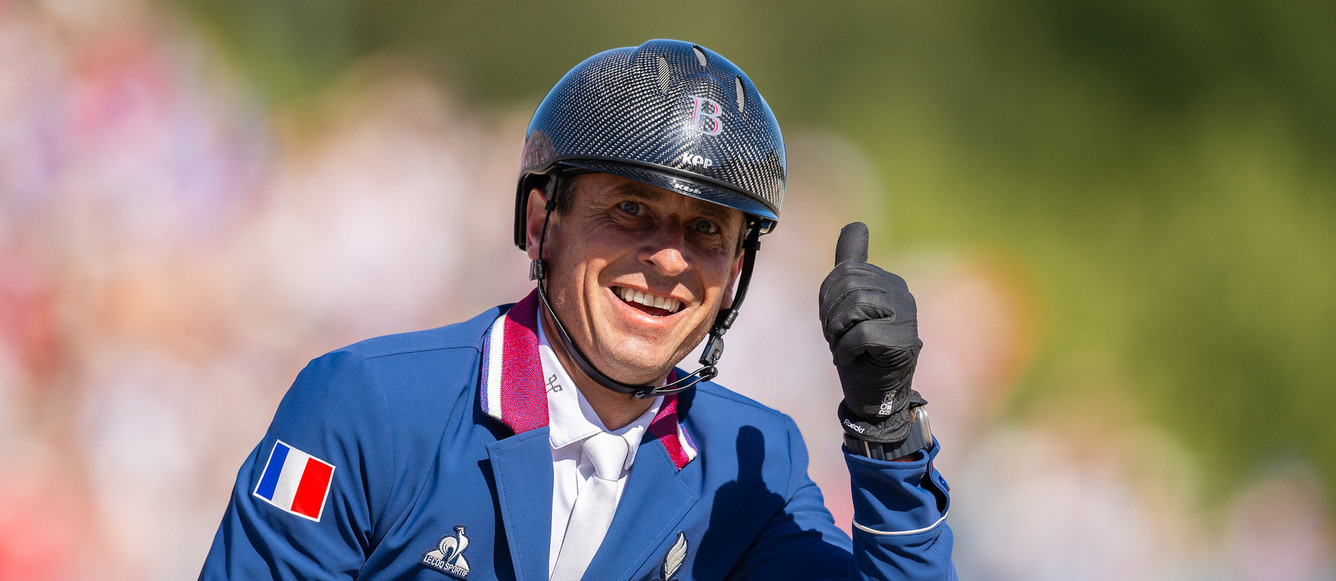 ulien Epaillard (FRA) riding Dubai du Cedre during the Individual Show Jumping Qualifier at the Chateau de Versailles for the Paris 2024 Olympic Games.   Photo Credit: FEI/Benjamin Clark