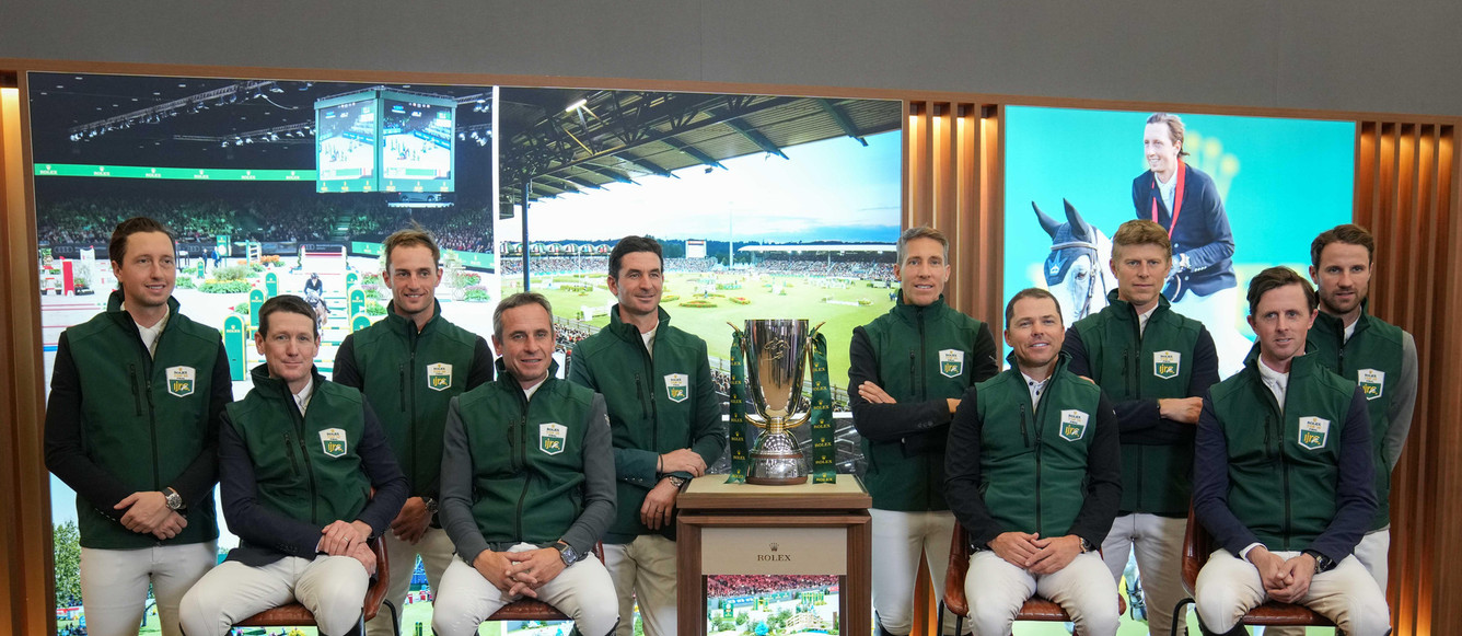 De gauche à droite: Martin Fuchs (SUI), McLain Ward (USA), Richard Vogel (GER), Julien Epaillard (FRA), Steve Guerdat (SUI), Henrik von Eckermann (SWE), Kent Farrington (USA), Max Kühner (AUT), Ben Maher (GBR) et Christian Kukuk (GER). © CHI Genève