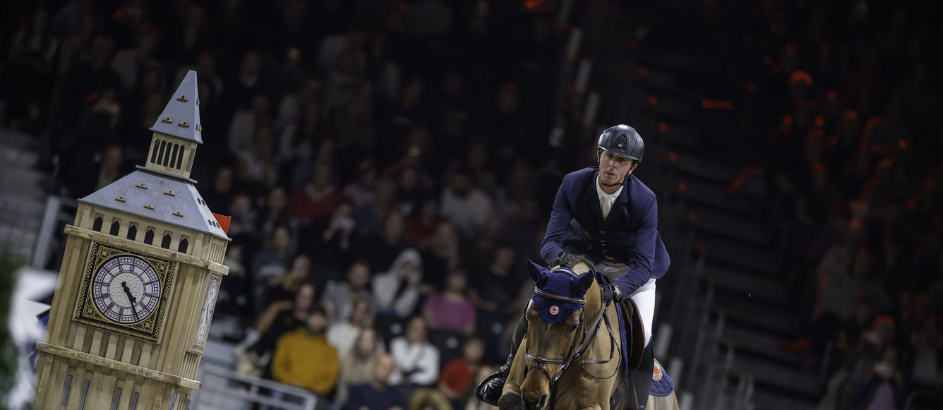 Ben MAHER (GBR) & ENJEU DE GRISIEN compete in THE LONGINES FEI JUMPING WORLD CUP™ at the London International Horse Show 2023 - London, United Kingdom 17 December 2023 - photo Jon Stroud Media