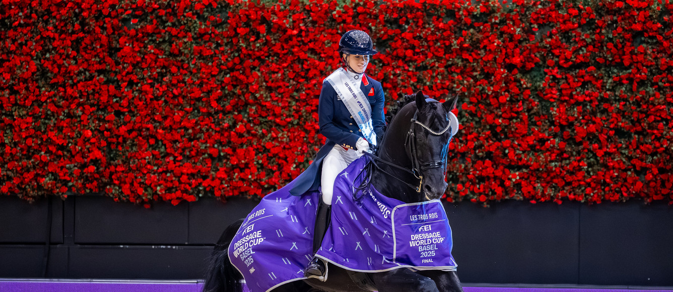 © FEI/Benjamin Clark Grand Hotel Les Trois Rois FEI Dressage World Cup™ FinalWinner - Lottie Fry (GBR) and GlamourdalePresentation for the Grand Hotel Les Trois Rois FEI Dressage World Cup - Grand Prix at the FEI World Cup Finals 2025 BaselPhoto Credit: FEI/Benjamin Clark