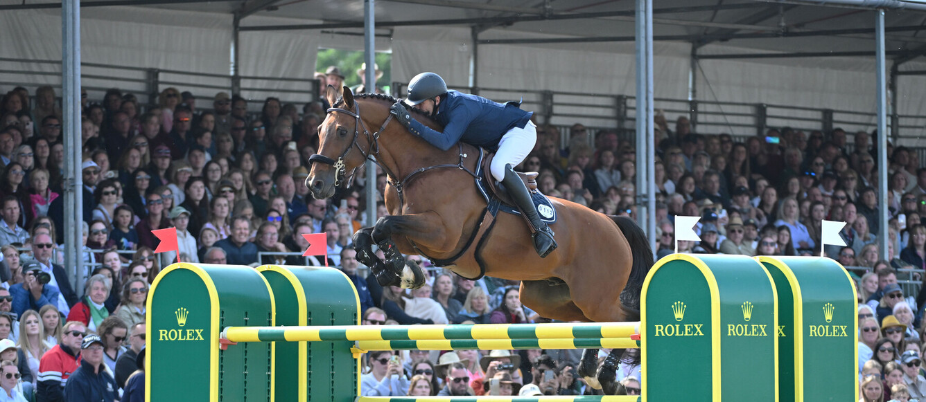 Rolex Grand Prix_ Winner Gregory Wathelet and Bond Jamesbond de HayDuring the show ground during the Royal Windsor Horse Show in Partnership with Defender, held in the private grounds of Windsor Castle in Windsor in Berkshire in the UK between 15th - 18th May 2025