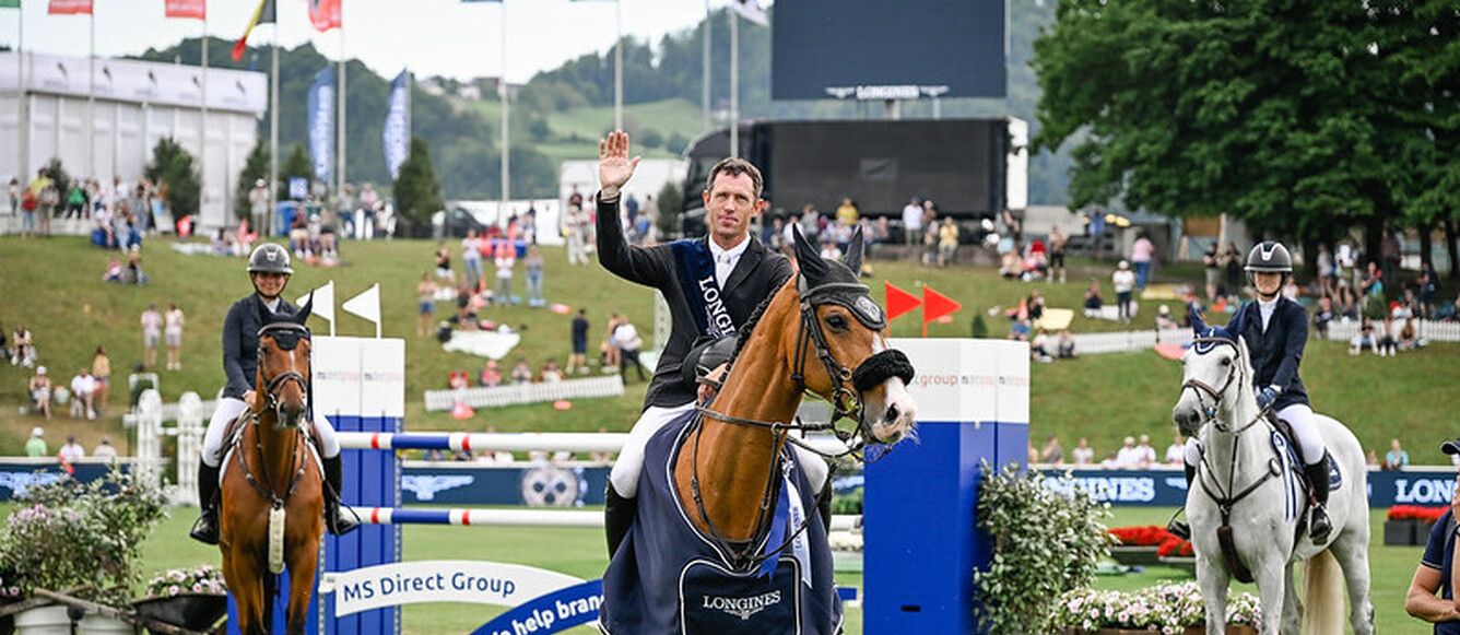 Scott Brash a remporté son premier GP de Suisse à St-Gall aux rênes de son hongre de 16 ans Hello Jefferson (ex Jerenmias van het Hulstenhof). ©Katja Stuppia
