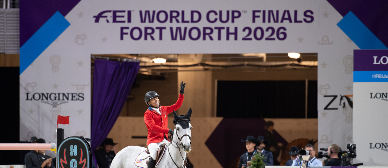 © FEI/Shannon BrinkmanÀ Fort Worth, Kent Farrington a décroché avec Greya son premier grand titre individuel. © Tiffany van HalleThe FEI World Cup™ Finals Fort Worth 2026 Fort Worth, TX,  USA Kent Farrington (USA) and Greya, during Longines FEI Jumping World Cup™ - Second Final Competition Jump off in the The FEI World Cup™ Finals Fort Worth