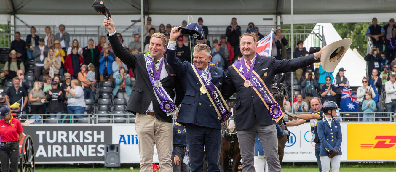 Podium Individual1. Boyd Exell (AUS), 2. Dries Degrieck (BEL), 3. Chester Weber (USA)FEI Driving World Championship Four-in-Hand© FEI/Wilco van Driessen