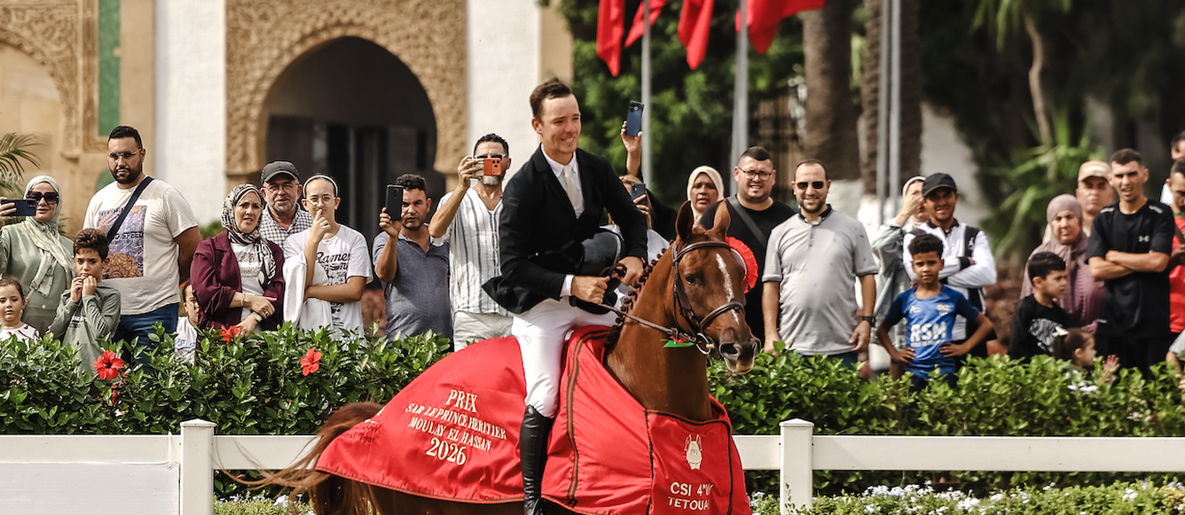La joie d'Anthony Bourquard, vainqueur du Grand Prix 4* de Tétouan avec Fontainebleau Manciais. © Morocco Royal Tour