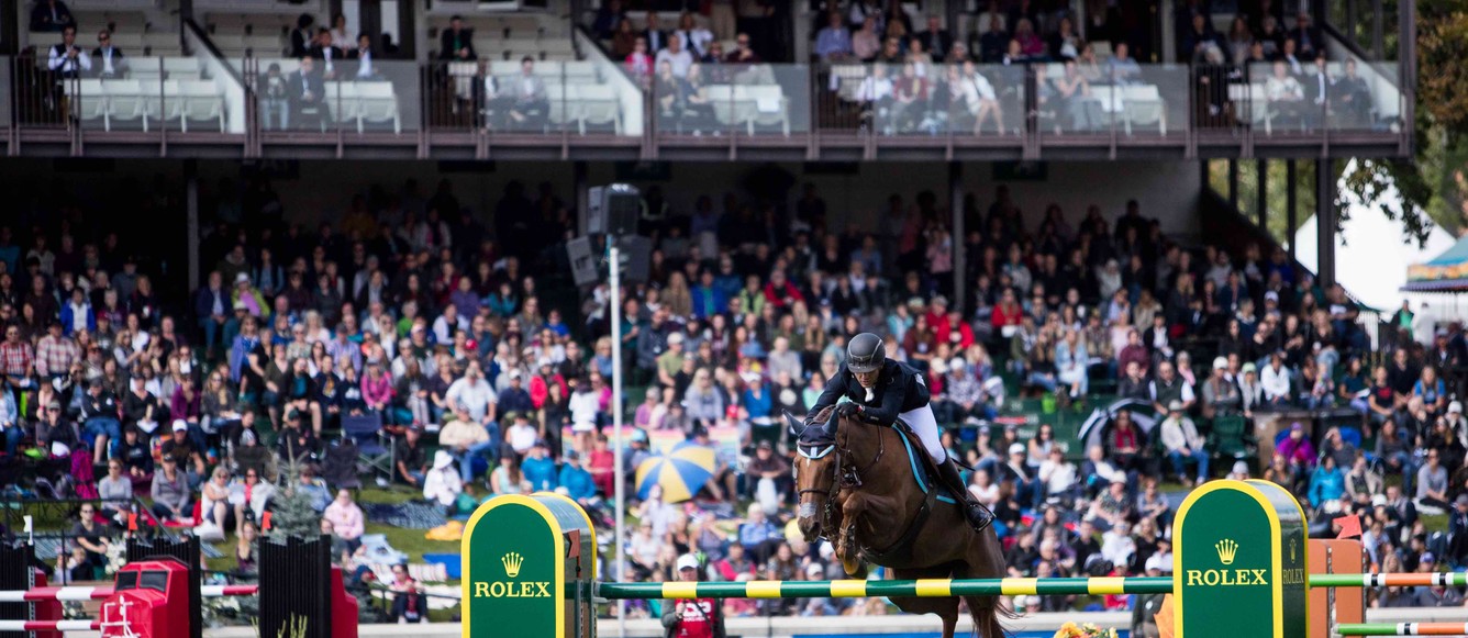 Sameh El Dahan rides Sumac’s Zorro to the win in the CP International Grand Prix presented by Rolex at The Sprue Meadows Masters.
