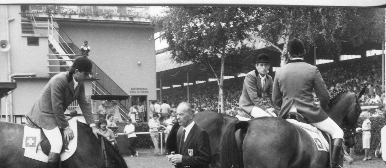 Rolf Münger lors de la victoire en 1983 à Aix-la-Chapelle, avec Thomas Fuchs, Walter Gabathuler et Willi Melliger (de dos).