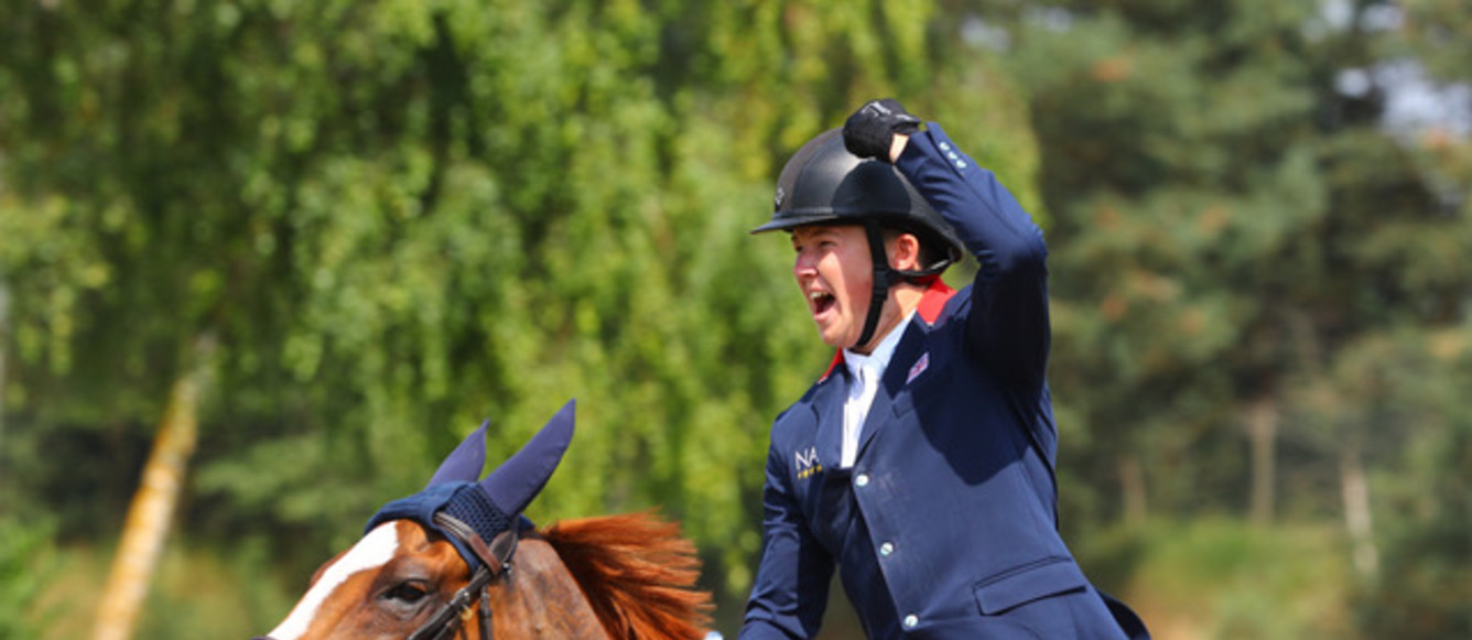 Harry CHARLES  riding VIVALDI DU DOM  competes in the Longines european young riders  championship jumping  on July 15, 2018 in Fontainebleau, France